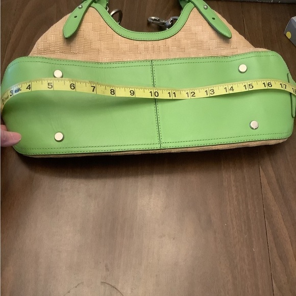 Cole Haan Triangle Tote Neutral/Kiwi Leather Genevieve Straw Hobo Bag - Picture 6 of 12